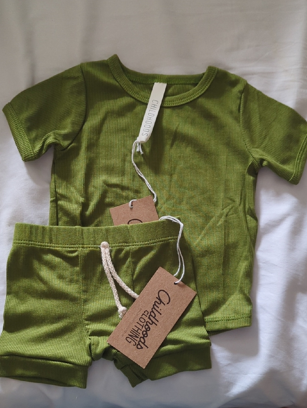 Green Ribbed Knit Childhoods Set 3-6m